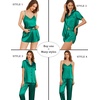 image:imageEkouaer 4PCs Womens Satin Silky Pajama Set Button Down Top and Long Pants Loungewear Camisole Top and Shorts SleepwearGreen