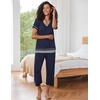 image:imageEkouaer Capri Pajama Sets for Women Short Sleeve Tops Sleepwear Sleep Sets Pjs Sets Soft Two Piece Loungewear SetsNavy Blue