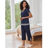 image:imageEkouaer Capri Pajama Sets for Women Short Sleeve Tops Sleepwear Sleep Sets Pjs Sets Soft Two Piece Loungewear SetsNavy Blue
