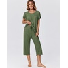 image:imageEkouaer Capri Pajamas for Women Set Short Sleeve Lounge Set Soft Sleepwear Pullover Top and PantsArmy Green