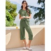 image:imageEkouaer Capri Pajamas for Women Set Short Sleeve Lounge Set Soft Sleepwear Pullover Top and PantsArmy Green