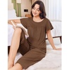 image:imageEkouaer Capri Pajamas for Women Set Short Sleeve Lounge Set Soft Sleepwear Pullover Top and PantsBrown