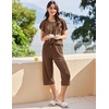 image:imageEkouaer Capri Pajamas for Women Set Short Sleeve Lounge Set Soft Sleepwear Pullover Top and PantsBrown
