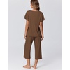image:imageEkouaer Capri Pajamas for Women Set Short Sleeve Lounge Set Soft Sleepwear Pullover Top and PantsBrown