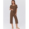image:imageEkouaer Capri Pajamas for Women Set Short Sleeve Lounge Set Soft Sleepwear Pullover Top and PantsBrown