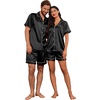 image:imageEkouaer Couple Matching Pajamas Sets Silk Short Sleeve Button Down Sleepwear Satin Pjs Shorts Set Soft Loungewear SXXLBlack