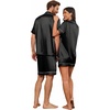 image:imageEkouaer Couple Matching Pajamas Sets Silk Short Sleeve Button Down Sleepwear Satin Pjs Shorts Set Soft Loungewear SXXLBlack
