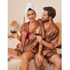image:imageEkouaer Couple Matching Pajamas Sets Silk Short Sleeve Button Down Sleepwear Satin Pjs Shorts Set Soft Loungewear SXXLBrown