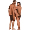 image:imageEkouaer Couple Matching Pajamas Sets Silk Short Sleeve Button Down Sleepwear Satin Pjs Shorts Set Soft Loungewear SXXLBrown