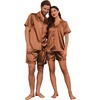 image:imageEkouaer Couple Matching Pajamas Sets Silk Short Sleeve Button Down Sleepwear Satin Pjs Shorts Set Soft Loungewear SXXLBrown