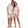 image:imageEkouaer Couple Matching Pajamas Sets Silk Short Sleeve Button Down Sleepwear Satin Pjs Shorts Set Soft Loungewear SXXLChampagne