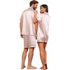 image:imageEkouaer Couple Matching Pajamas Sets Silk Short Sleeve Button Down Sleepwear Satin Pjs Shorts Set Soft Loungewear SXXLChampagne