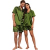 image:imageEkouaer Couple Matching Pajamas Sets Silk Short Sleeve Button Down Sleepwear Satin Pjs Shorts Set Soft Loungewear SXXLDark Army Green
