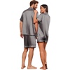 image:imageEkouaer Couple Matching Pajamas Sets Silk Short Sleeve Button Down Sleepwear Satin Pjs Shorts Set Soft Loungewear SXXLDark Grey