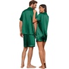 image:imageEkouaer Couple Matching Pajamas Sets Silk Short Sleeve Button Down Sleepwear Satin Pjs Shorts Set Soft Loungewear SXXLGreen