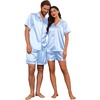 image:imageEkouaer Couple Matching Pajamas Sets Silk Short Sleeve Button Down Sleepwear Satin Pjs Shorts Set Soft Loungewear SXXLLight Blue