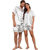 image:imageEkouaer Couple Matching Pajamas Sets Silk Short Sleeve Button Down Sleepwear Satin Pjs Shorts Set Soft Loungewear SXXLLight Grey