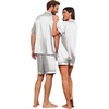 image:imageEkouaer Couple Matching Pajamas Sets Silk Short Sleeve Button Down Sleepwear Satin Pjs Shorts Set Soft Loungewear SXXLLight Grey