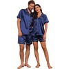 image:imageEkouaer Couple Matching Pajamas Sets Silk Short Sleeve Button Down Sleepwear Satin Pjs Shorts Set Soft Loungewear SXXLNavy
