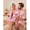 image:imageEkouaer Couple Matching Pajamas Sets Silk Short Sleeve Button Down Sleepwear Satin Pjs Shorts Set Soft Loungewear SXXLPink