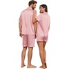 image:imageEkouaer Couple Matching Pajamas Sets Silk Short Sleeve Button Down Sleepwear Satin Pjs Shorts Set Soft Loungewear SXXLPink