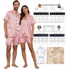 image:imageEkouaer Couple Matching Pajamas Sets Silk Short Sleeve Button Down Sleepwear Satin Pjs Shorts Set Soft Loungewear SXXLPink