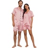 image:imageEkouaer Couple Matching Pajamas Sets Silk Short Sleeve Button Down Sleepwear Satin Pjs Shorts Set Soft Loungewear SXXLPink