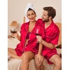 image:imageEkouaer Couple Matching Pajamas Sets Silk Short Sleeve Button Down Sleepwear Satin Pjs Shorts Set Soft Loungewear SXXLRed