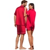 image:imageEkouaer Couple Matching Pajamas Sets Silk Short Sleeve Button Down Sleepwear Satin Pjs Shorts Set Soft Loungewear SXXLRed