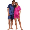 image:imageEkouaer Couple Matching Pajamas Sets Silk Short Sleeve Button Down Sleepwear Satin Pjs Shorts Set Soft Loungewear SXXLRose