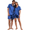 image:imageEkouaer Couple Matching Pajamas Sets Silk Short Sleeve Button Down Sleepwear Satin Pjs Shorts Set Soft Loungewear SXXLRoyal Blue