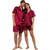image:imageEkouaer Couple Matching Pajamas Sets Silk Short Sleeve Button Down Sleepwear Satin Pjs Shorts Set Soft Loungewear SXXLWine