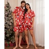 image:imageEkouaer Couple Matching Pajamas Sets Silk Short Sleeve Button Down Sleepwear Satin Pjs Shorts Set Soft Loungewear SXXLXmas Red
