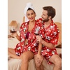 image:imageEkouaer Couple Matching Pajamas Sets Silk Short Sleeve Button Down Sleepwear Satin Pjs Shorts Set Soft Loungewear SXXLXmas Red