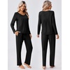 image:imageEkouaer Fall Pajamas for Women Set 2 Piece Loose Fit Sleepwear Long Sleeve Sleep Set Pjs Loungewear With PocketBlack