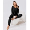 image:imageEkouaer Fall Pajamas for Women Set 2 Piece Loose Fit Sleepwear Long Sleeve Sleep Set Pjs Loungewear With PocketBlack