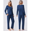 image:imageEkouaer Fall Pajamas for Women Set 2 Piece Loose Fit Sleepwear Long Sleeve Sleep Set Pjs Loungewear With PocketCobalt Blue