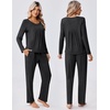 image:imageEkouaer Fall Pajamas for Women Set 2 Piece Loose Fit Sleepwear Long Sleeve Sleep Set Pjs Loungewear With PocketDark Grey