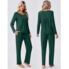 image:imageEkouaer Fall Pajamas for Women Set 2 Piece Loose Fit Sleepwear Long Sleeve Sleep Set Pjs Loungewear With PocketGreen