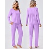 image:imageEkouaer Fall Pajamas for Women Set 2 Piece Loose Fit Sleepwear Long Sleeve Sleep Set Pjs Loungewear With PocketLilac