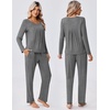 image:imageEkouaer Fall Pajamas for Women Set 2 Piece Loose Fit Sleepwear Long Sleeve Sleep Set Pjs Loungewear With PocketMgrey