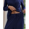 image:imageEkouaer Fall Pajamas for Women Set 2 Piece Loose Fit Sleepwear Long Sleeve Sleep Set Pjs Loungewear With PocketNavy Blue