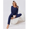image:imageEkouaer Fall Pajamas for Women Set 2 Piece Loose Fit Sleepwear Long Sleeve Sleep Set Pjs Loungewear With PocketNavy Blue