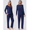 image:imageEkouaer Fall Pajamas for Women Set 2 Piece Loose Fit Sleepwear Long Sleeve Sleep Set Pjs Loungewear With PocketNavy Blue