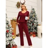 image:imageEkouaer Fall Pajamas for Women Set 2 Piece Loose Fit Sleepwear Long Sleeve Sleep Set Pjs Loungewear With PocketWine Red