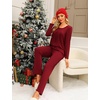 image:imageEkouaer Fall Pajamas for Women Set 2 Piece Loose Fit Sleepwear Long Sleeve Sleep Set Pjs Loungewear With PocketWine Red
