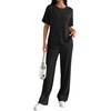image:imageEkouaer Lounge Sets for Women 2 Piece Matching Travel Outfits 2026 Loose Short Sleeve Top Wide Leg Pants PocketsBlack