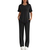 image:imageEkouaer Lounge Sets for Women 2 Piece Matching Travel Outfits 2026 Loose Short Sleeve Top Wide Leg Pants PocketsBlack