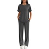 image:imageEkouaer Lounge Sets for Women 2 Piece Matching Travel Outfits 2026 Loose Short Sleeve Top Wide Leg Pants PocketsDark Grey