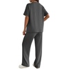 image:imageEkouaer Lounge Sets for Women 2 Piece Matching Travel Outfits 2026 Loose Short Sleeve Top Wide Leg Pants PocketsDark Grey